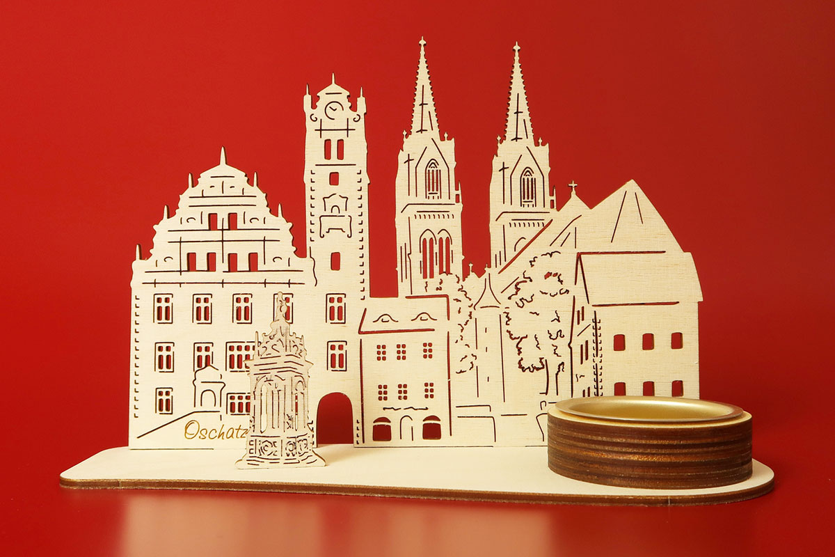 Teelichthalter Oschatz<br />Rathaus und Kirche