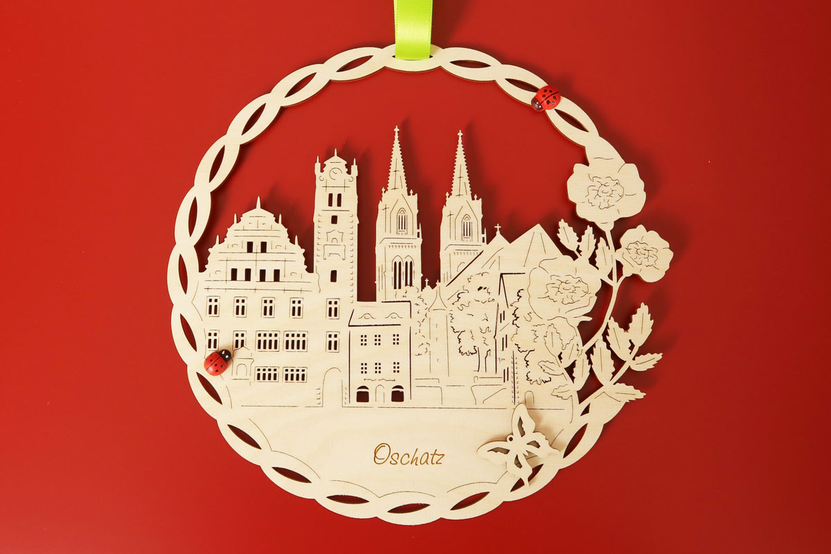Fensterbild ganzjährig Oschatz<br />Rathaus und Kirche
