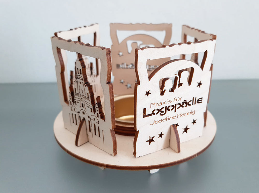 Teelichthalter 5-seitig mit Logo-Gravur
