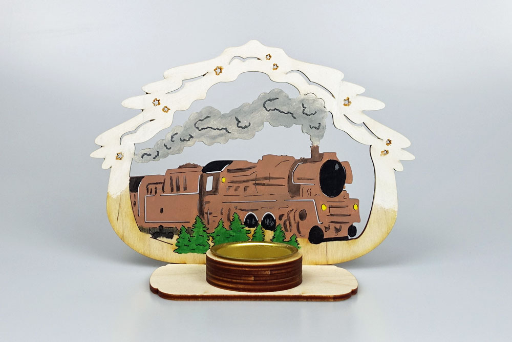 Teelichthalter Schneewolke Eisenbahn
