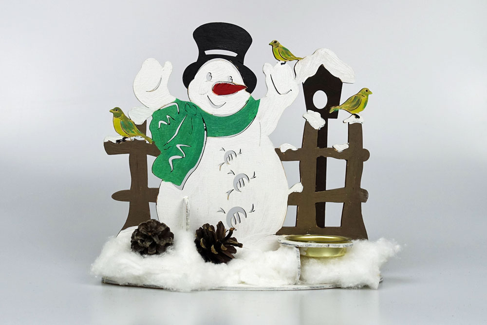 Teelichthalter Winterszene Schneemann