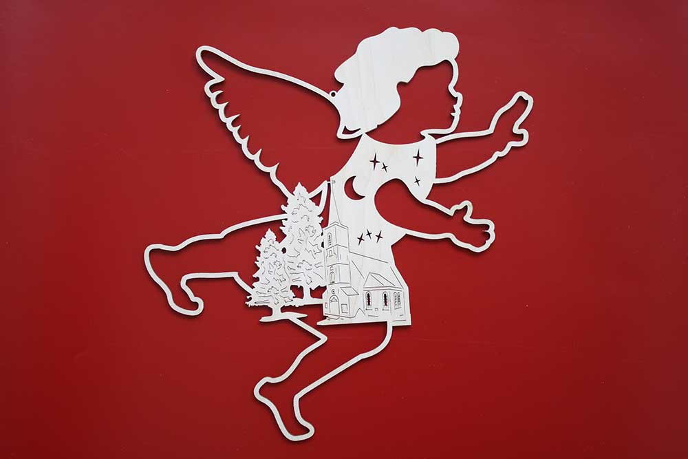 Fensterbild unbeleuchtet Engel mit Kirche