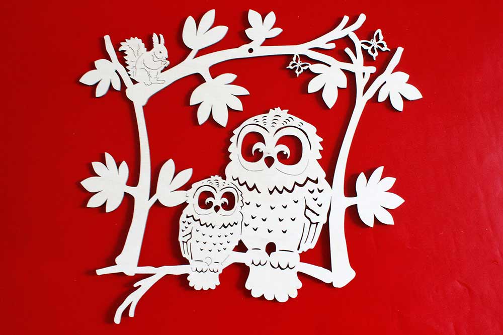 Fensterbild unbeleucht Eulen im Baum
