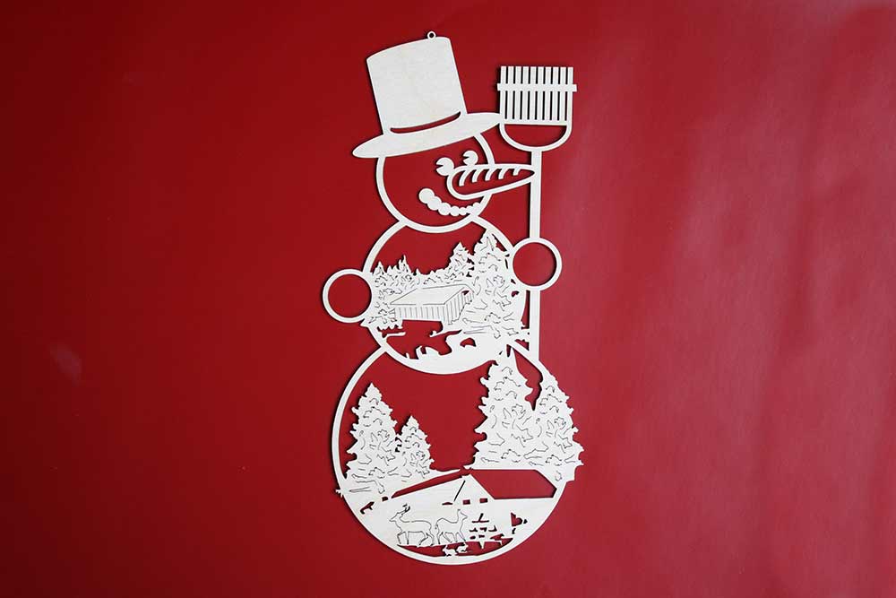 Fensterbild unbeleuchtet Schneemann mit Wald