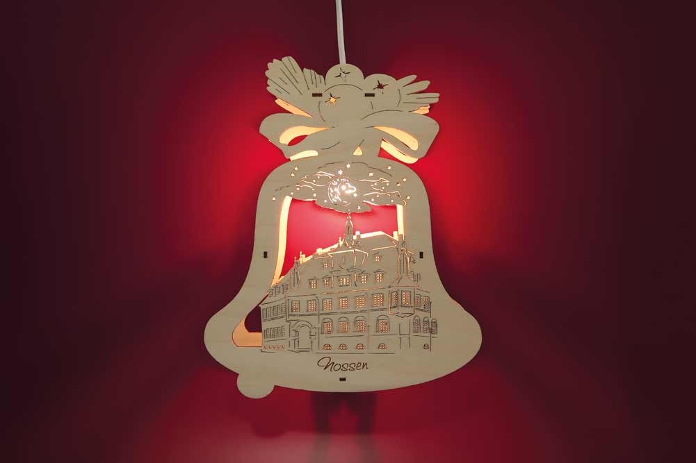 Fensterbild beleuchtet Glocke Nossen Rathaus