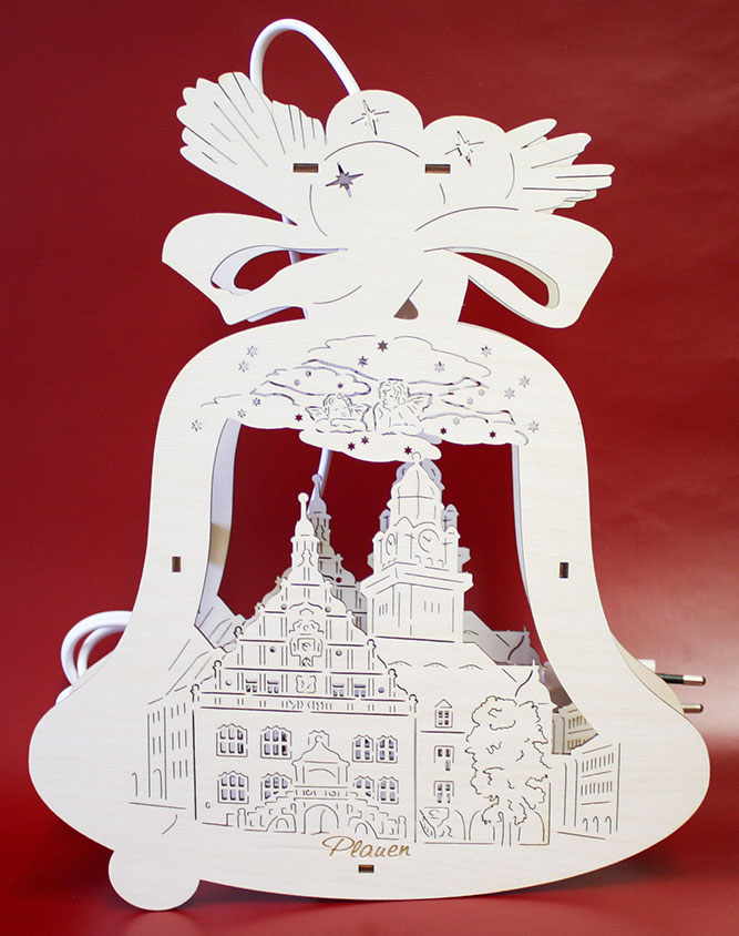 Fensterbild beleuchtet Plauen Rathaus