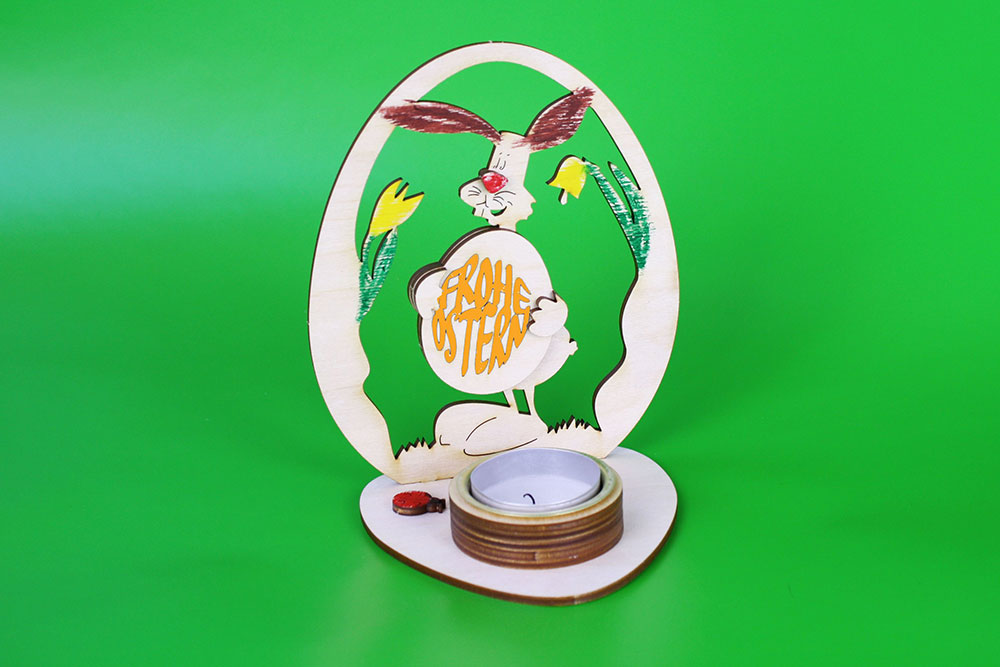 Teelichthalter Hase mit Ei